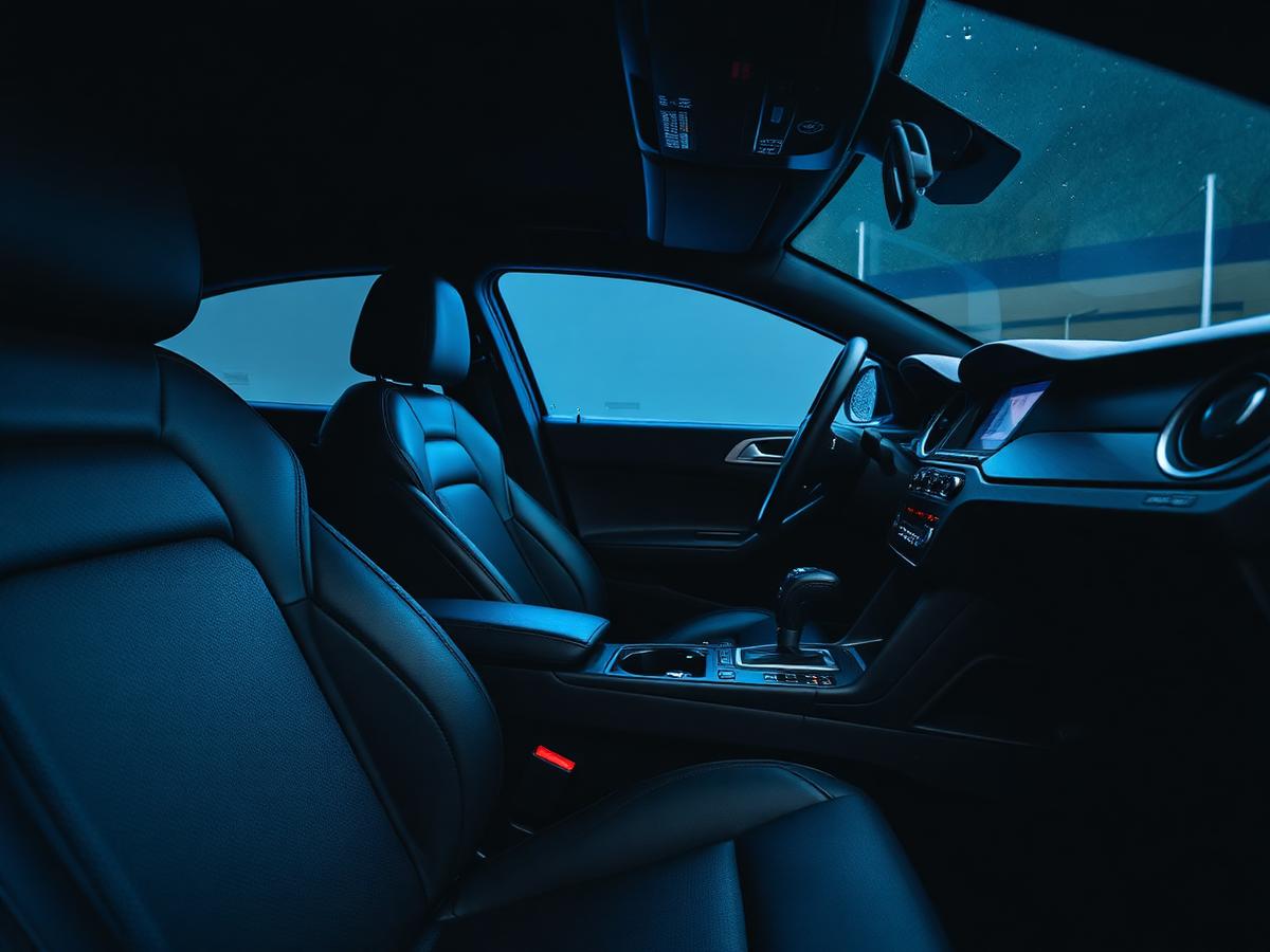 Freshly detailed black leather car interior